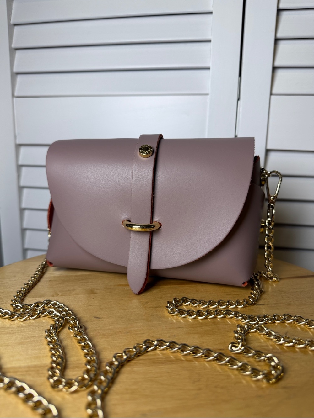 Antonelli Firenze Purse Genuine Leather Made In Italy Blush And Gold Chain